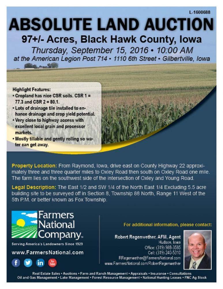 97 Acres, Raymond, IA Land and Farm