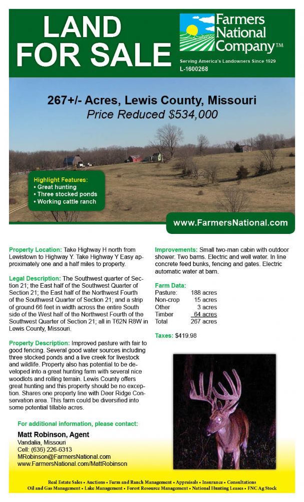 267 Acres, Lewistown, MO 63452 Land and Farm
