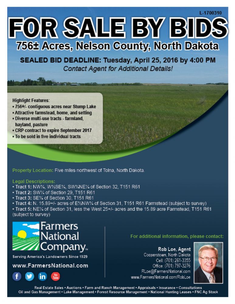 756 Acres, Tolna, ND 58380 Land and Farm