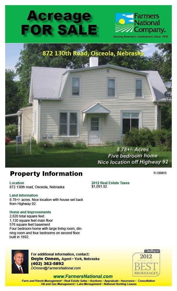 1 Acres, Osceola, NE 68651 Land and Farm