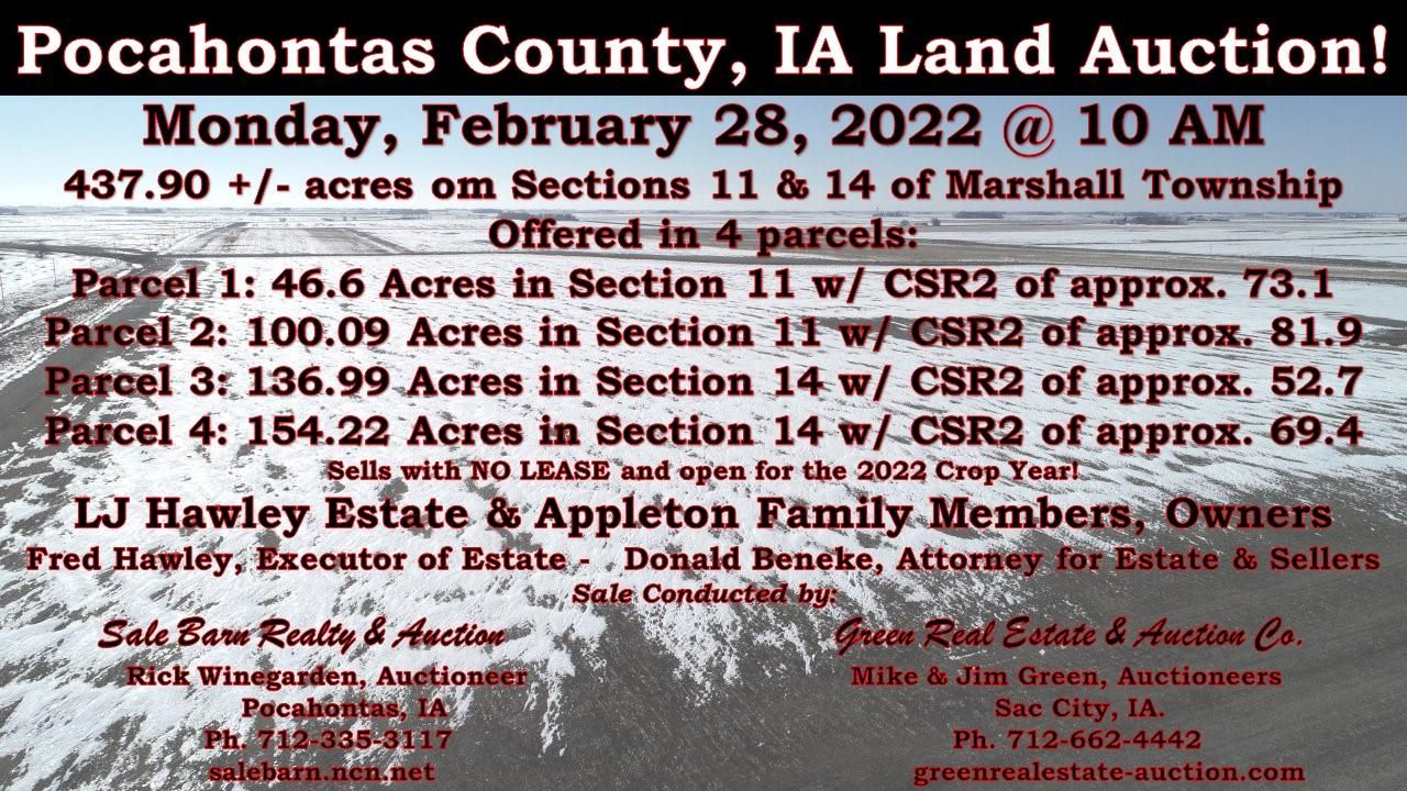 437.9 Acres, Laurens, IA 50554 Land and Farm