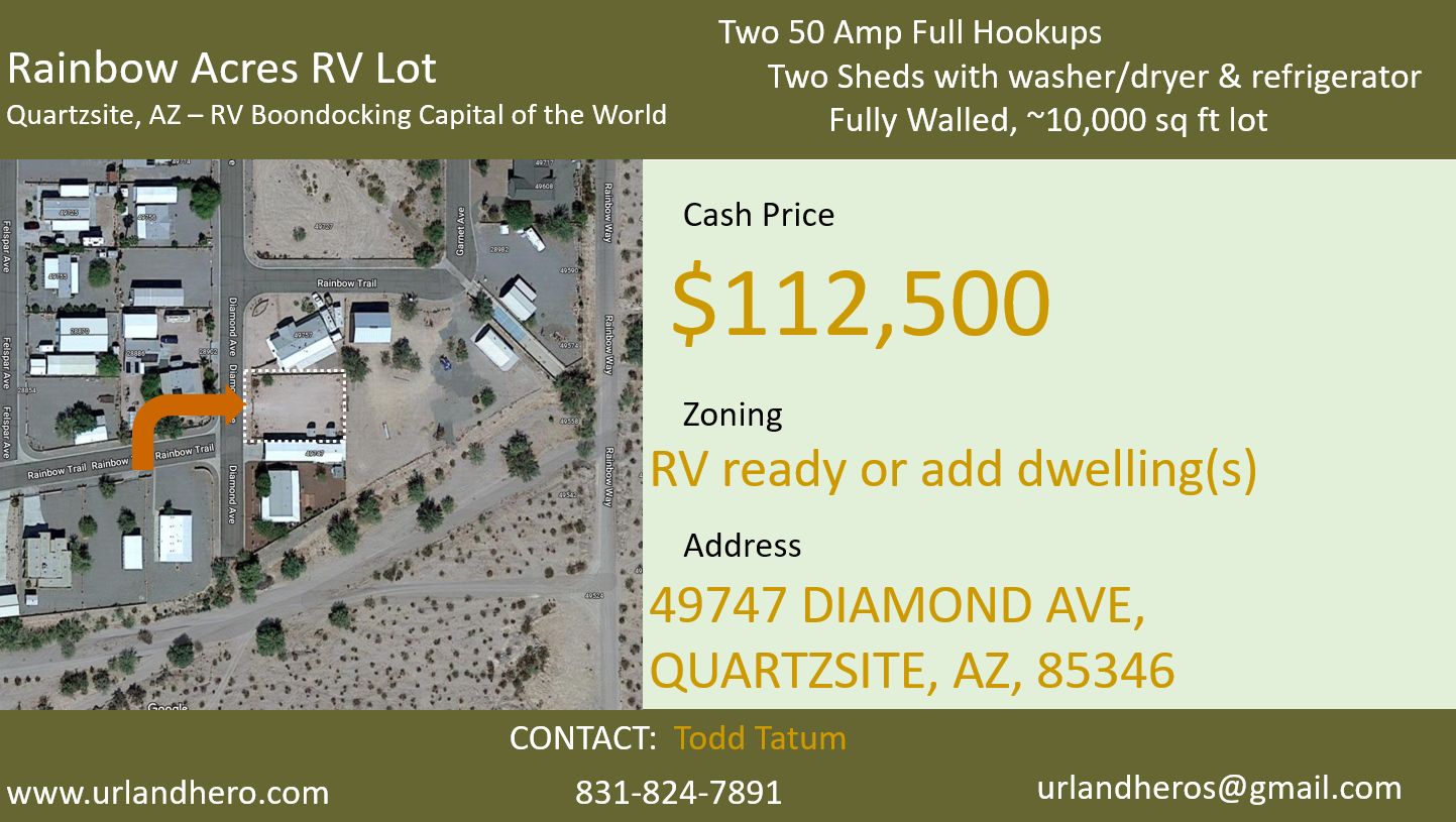 0.22 Acres, 49747 Diamond Ave, Quartzsite, AZ 85346 Land and Farm