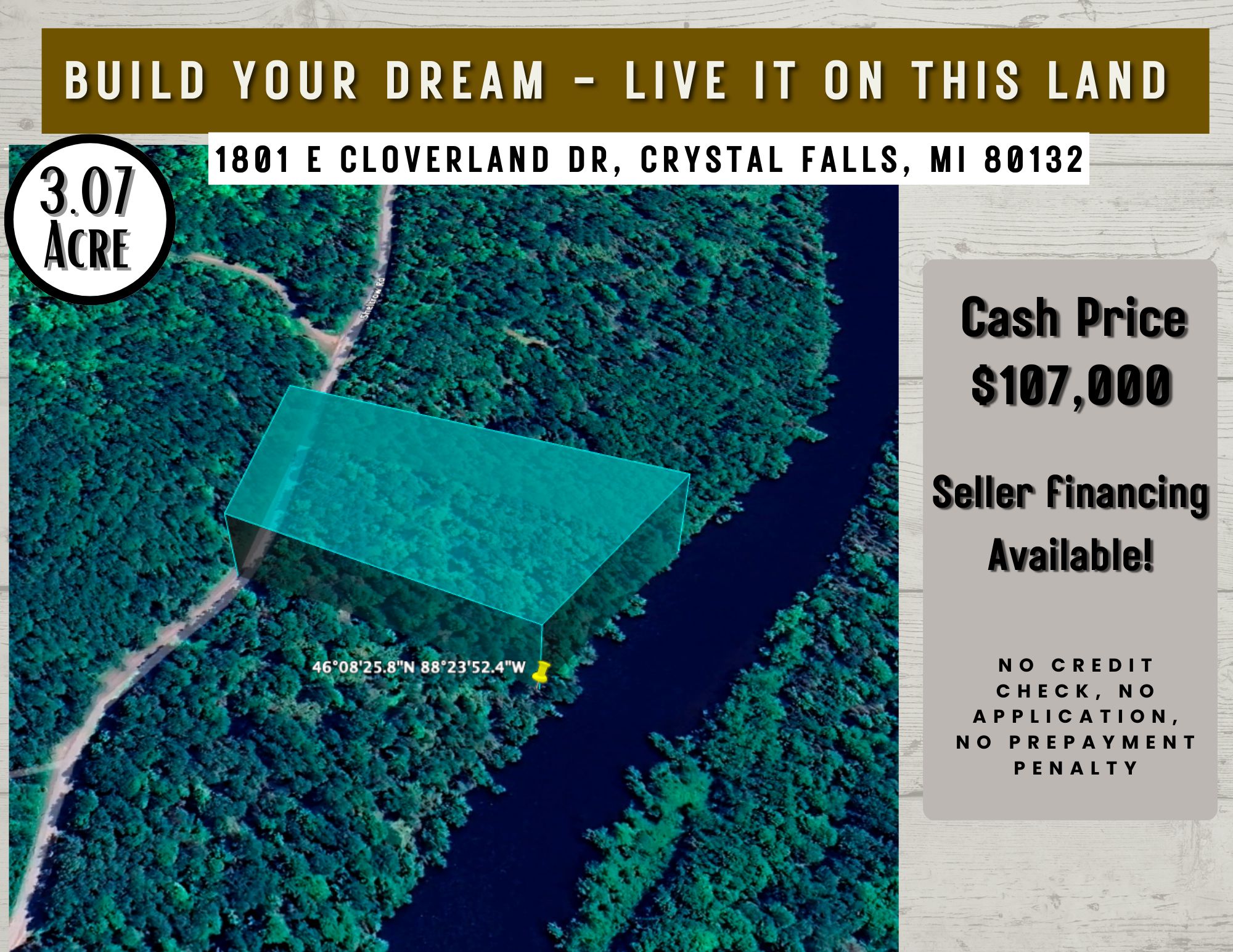 3.07 Acres, 1801 E Cloverland Dr, Crystal Falls, MI 80132 Land and Farm